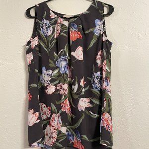 Loft sleeveless blouse with green, pink, and blue flowers, XS